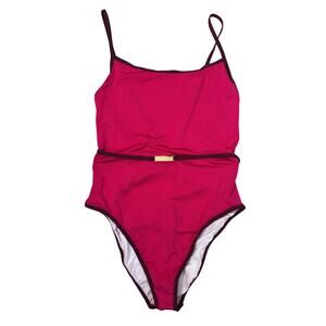 Diane Von Furstenberg One Piece Swimsuit Large Pink Belted Cheeky DVF West NWT